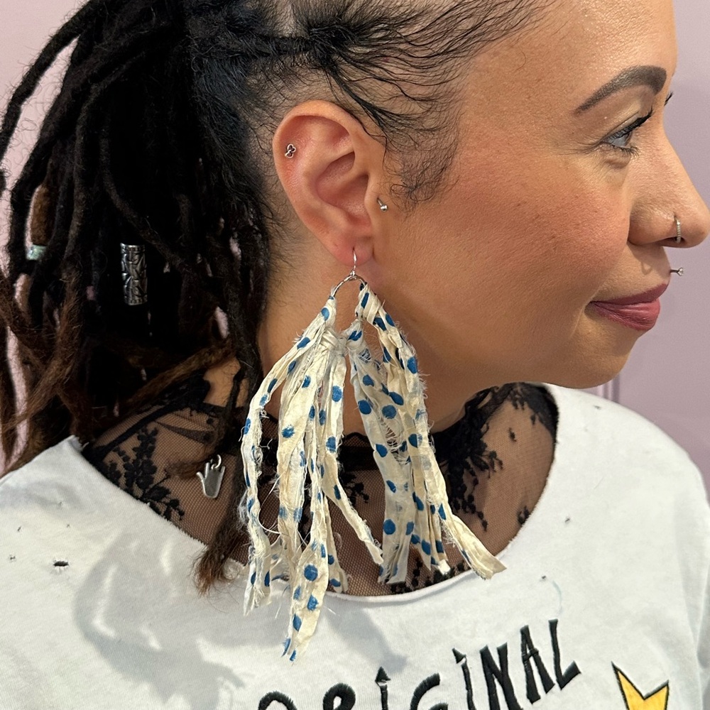 Boho Fringe Earrings with Blue Accents